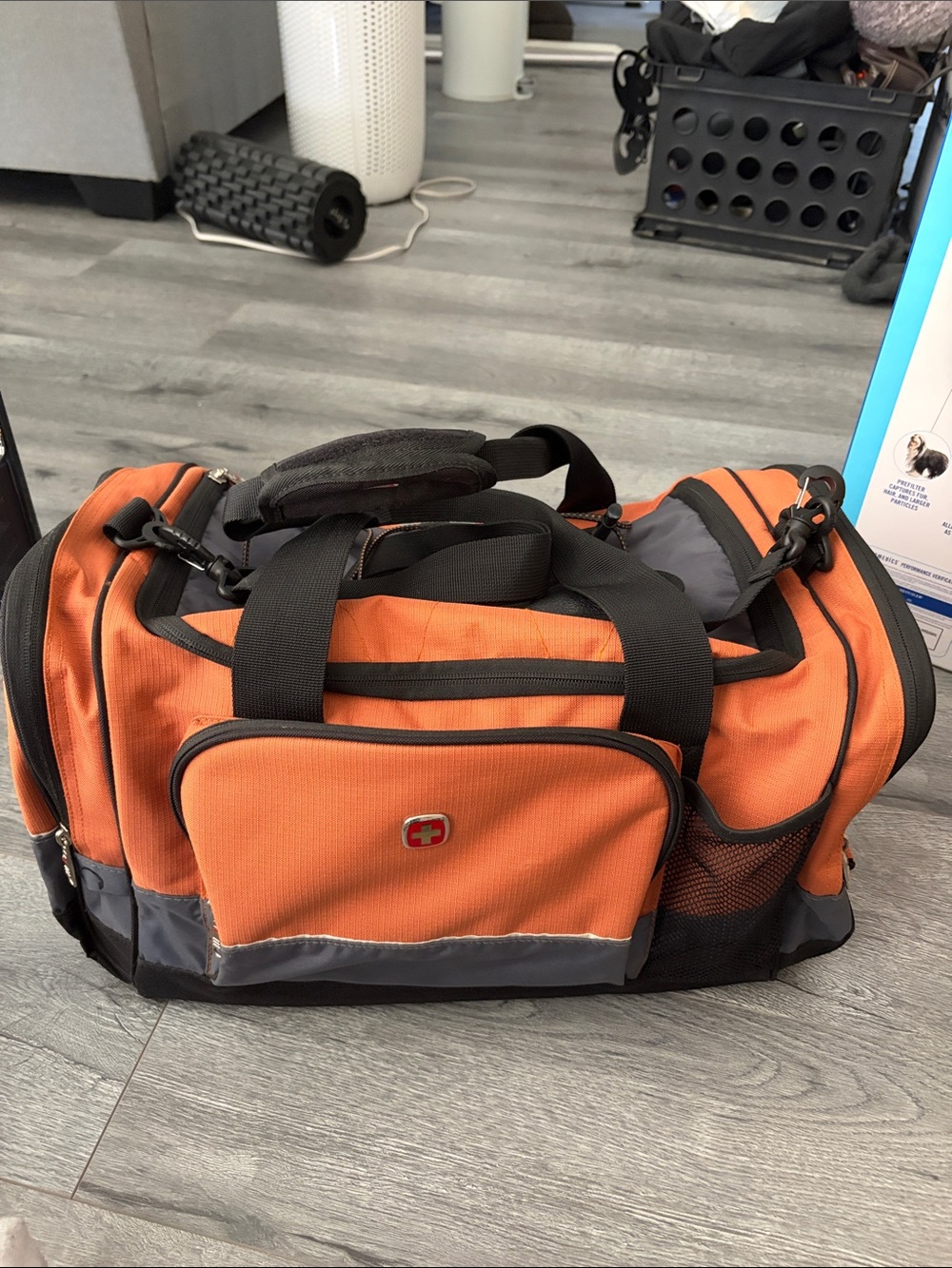SwissGear Orange and Black Men’s Duffel Bag with Gray Trim